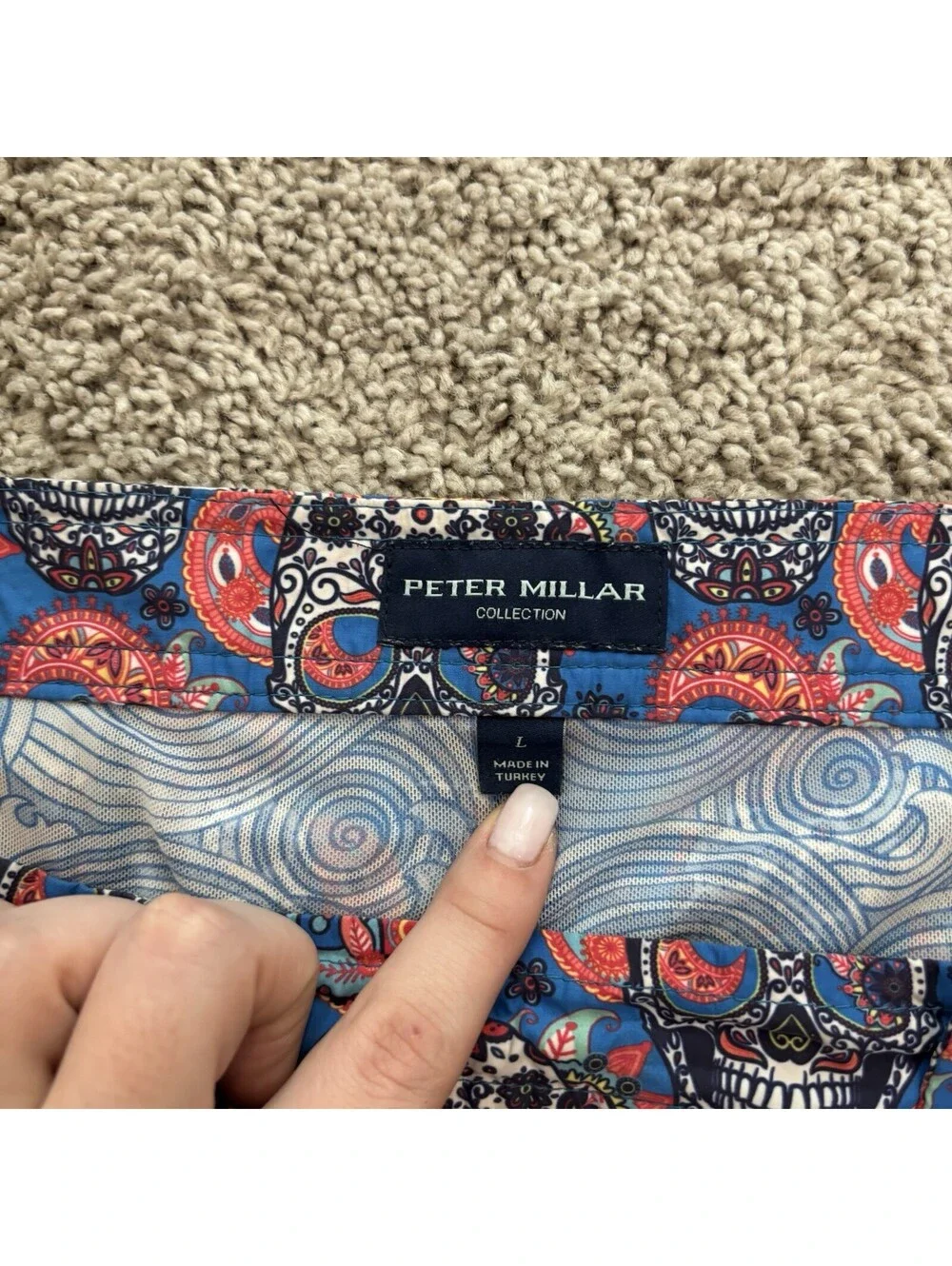 Peter Millar Swim Trunks Mens L Sugar Skull Print Lined Board Shorts Beach EUC